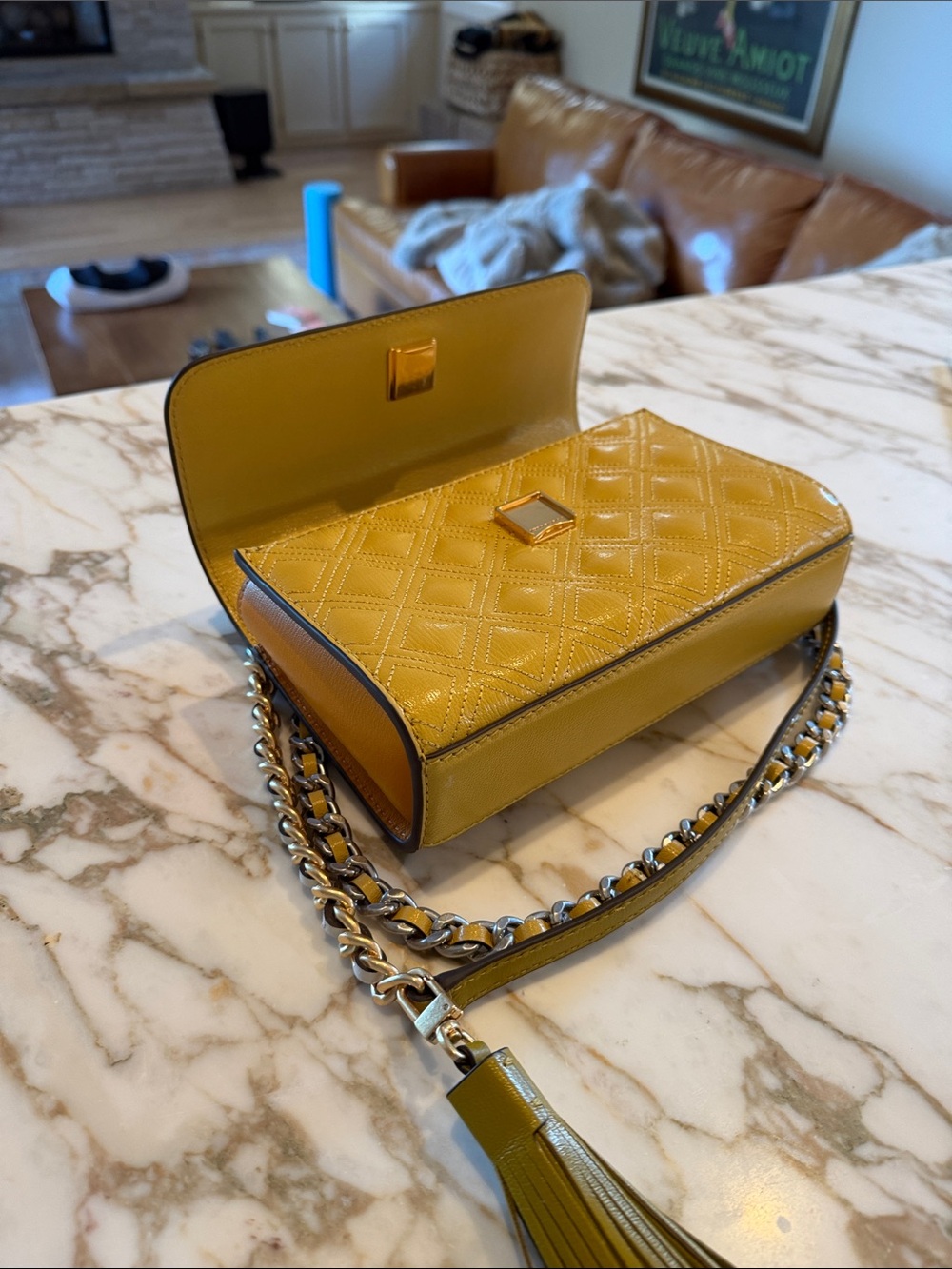 Tory Burch Cream and Yellow Fleming Shoulder/Crossbody Bag - Picture 8 of 9